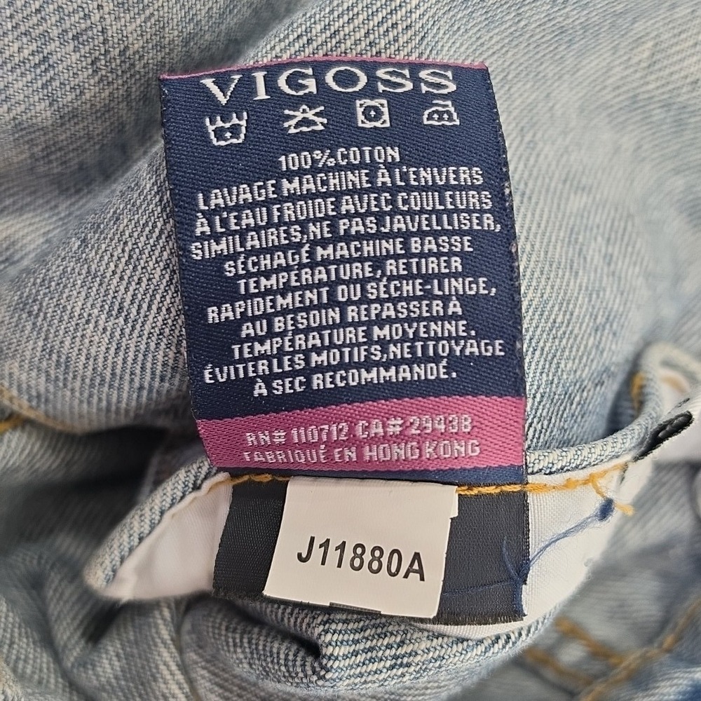 Vigoss Denim Biker Jacket Women's S Med Wash Distressed All Cotton J11880A EUC - Picture 6 of 14